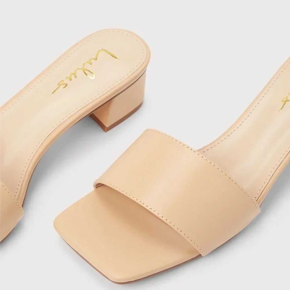 Wide Strap Block Heel Slide Sandals in Blush